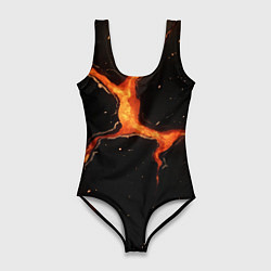 Женский купальник-боди Оранжевый разлом на черной текстуре