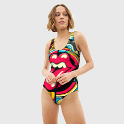 Купальник-боди 3D женский Rolling Stones logo - pop art pattern, цвет: 3D-принт — фото 2