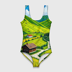 Женский купальник-боди Русская душа и поле