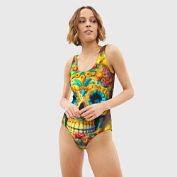 Купальник-боди 3D женский Красочный летний паттерн с черепом - нейроарт, цвет: 3D-принт — фото 2