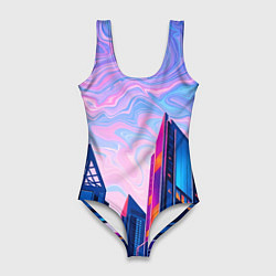 Женский купальник-боди Абстракция с небоскребами