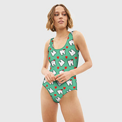 Купальник-боди 3D женский Довольные зубы, цвет: 3D-принт — фото 2