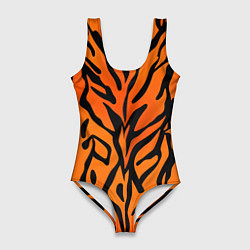 Женский купальник-боди Тигровый огненный паттерн
