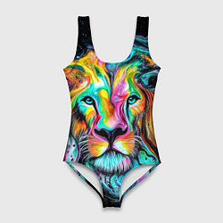 Купальник-боди 3D женский Абстрактная морда льва - яркие психоделические цве, цвет: 3D-принт
