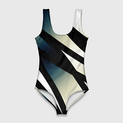 Женский купальник-боди Чёрно-белый с синим затемнением полосы