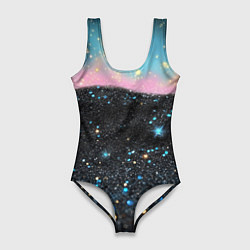 Женский купальник-боди Блестящая текстура на черном