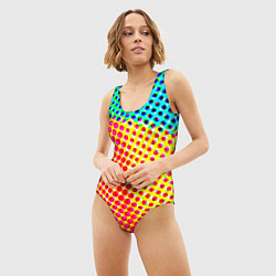 Купальник-боди 3D женский Яркий разноцветный паттерн в горошек, цвет: 3D-принт — фото 2
