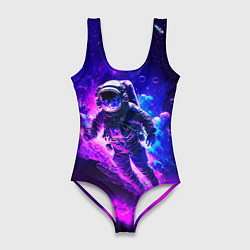 Купальник-боди 3D женский Космонавт в неоновых облаках, цвет: 3D-принт