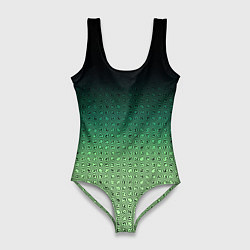 Купальник-боди 3D женский Чёрно-зелёный градиент с узором, цвет: 3D-принт