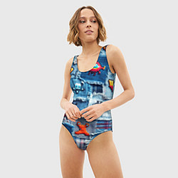 Купальник-боди 3D женский Пиксельный космос, цвет: 3D-принт — фото 2