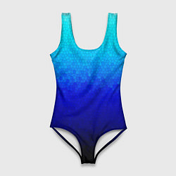 Купальник-боди 3D женский Градиент мозаика из голубого в чёрный, цвет: 3D-принт