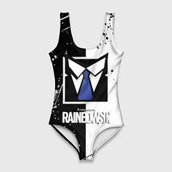 Купальник-боди 3D женский Rainbow six черно белые краски, цвет: 3D-принт