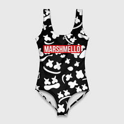 Купальник-боди 3D женский Marshmello black pattern, цвет: 3D-принт