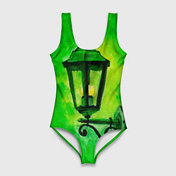 Купальник-боди 3D женский Уличный зелёный фонарь, цвет: 3D-принт