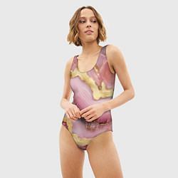 Купальник-боди 3D женский Объемная текстура розовая с золотом, цвет: 3D-принт — фото 2