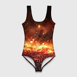 Купальник-боди 3D женский Красно-золотая текстура, цвет: 3D-принт