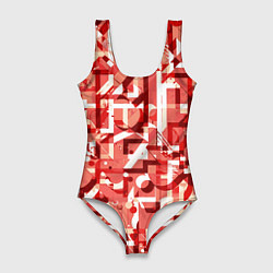 Женский купальник-боди Красно-белый объёмный эффект