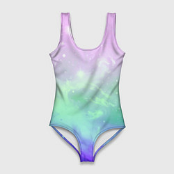 Купальник-боди 3D женский Космический бледный розово-синий, цвет: 3D-принт