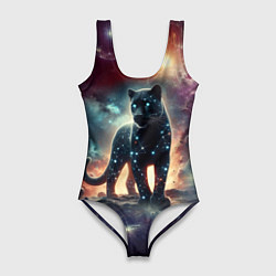 Купальник-боди 3D женский Звёздная космическая пантера - неоновое свечение, цвет: 3D-принт