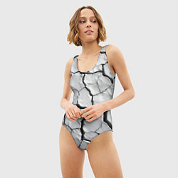 Купальник-боди 3D женский Серая растрескавшаяся глина, цвет: 3D-принт — фото 2