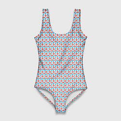 Купальник-боди 3D женский Красно-синие фигуры на белом фоне, цвет: 3D-принт