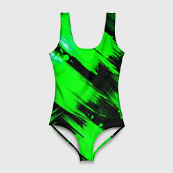 Купальник-боди 3D женский Зеленые мазки краски на черном, цвет: 3D-принт