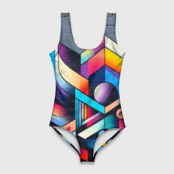 Купальник-боди 3D женский Геометрическое абстрактное граффити, цвет: 3D-принт
