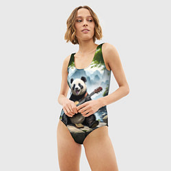 Купальник-боди 3D женский Панда играет на гитаре в лесу, цвет: 3D-принт — фото 2