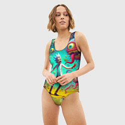 Купальник-боди 3D женский Рик Санчес в компании отвязных чудищ - нейроарт фа, цвет: 3D-принт — фото 2