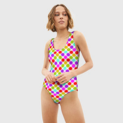 Купальник-боди 3D женский Разноцветный горох на белом, цвет: 3D-принт — фото 2