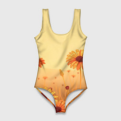 Купальник-боди 3D женский Цветы на закате, цвет: 3D-принт