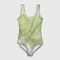 Купальник-боди 3D женский Абстракция - white waves on green background, цвет: 3D-принт