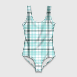 Купальник-боди 3D женский Checkered light blue, цвет: 3D-принт