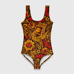 Женский купальник-боди Летучий корабль в стиле хохломской росписи