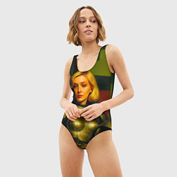 Купальник-боди 3D женский Ретрофутуризм девушка в скафандре, цвет: 3D-принт — фото 2