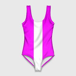 Купальник-боди 3D женский Color white pink line, цвет: 3D-принт
