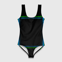 Купальник-боди 3D женский Neon green light blue, цвет: 3D-принт