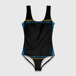 Купальник-боди 3D женский Neon yellow light blue, цвет: 3D-принт