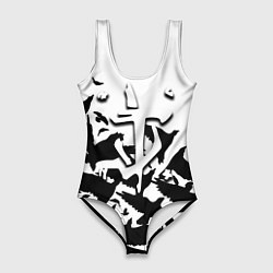 Женский купальник-боди Doom black crow logo