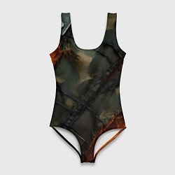 Женский купальник-боди Разорванный камуфляж с огнем