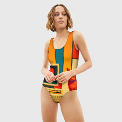 Купальник-боди 3D женский Кот и винтажный компьютер ретрофутуризм поп-арт 19, цвет: 3D-принт — фото 2