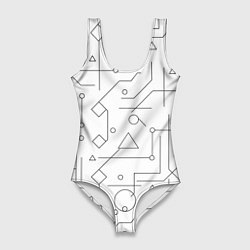 Женский купальник-боди Техно-Геометрия на белое