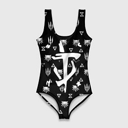 Купальник-боди 3D женский Doom ведьмак логотипы, цвет: 3D-принт