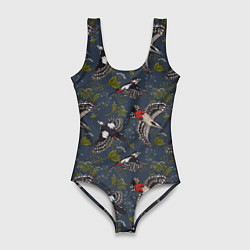 Женский купальник-боди Дятлы и цветы