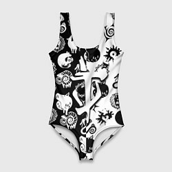 Купальник-боди 3D женский Doom anime black pattern, цвет: 3D-принт