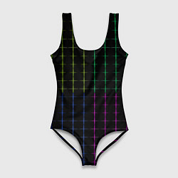 Купальник-боди 3D женский Color black multicolored stripes, цвет: 3D-принт