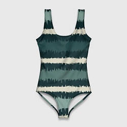 Женский купальник-боди Полосы зигзагообразные зеленые