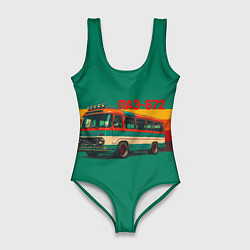 Купальник-боди 3D женский Ретро автобус ПАЗ-672, цвет: 3D-принт