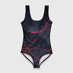 Купальник-боди 3D женский Мраморные узоры из переплетений красных линий, цвет: 3D-принт
