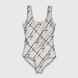 Купальник-боди 3D женский Три буквы: паттерн на бежевом, цвет: 3D-принт